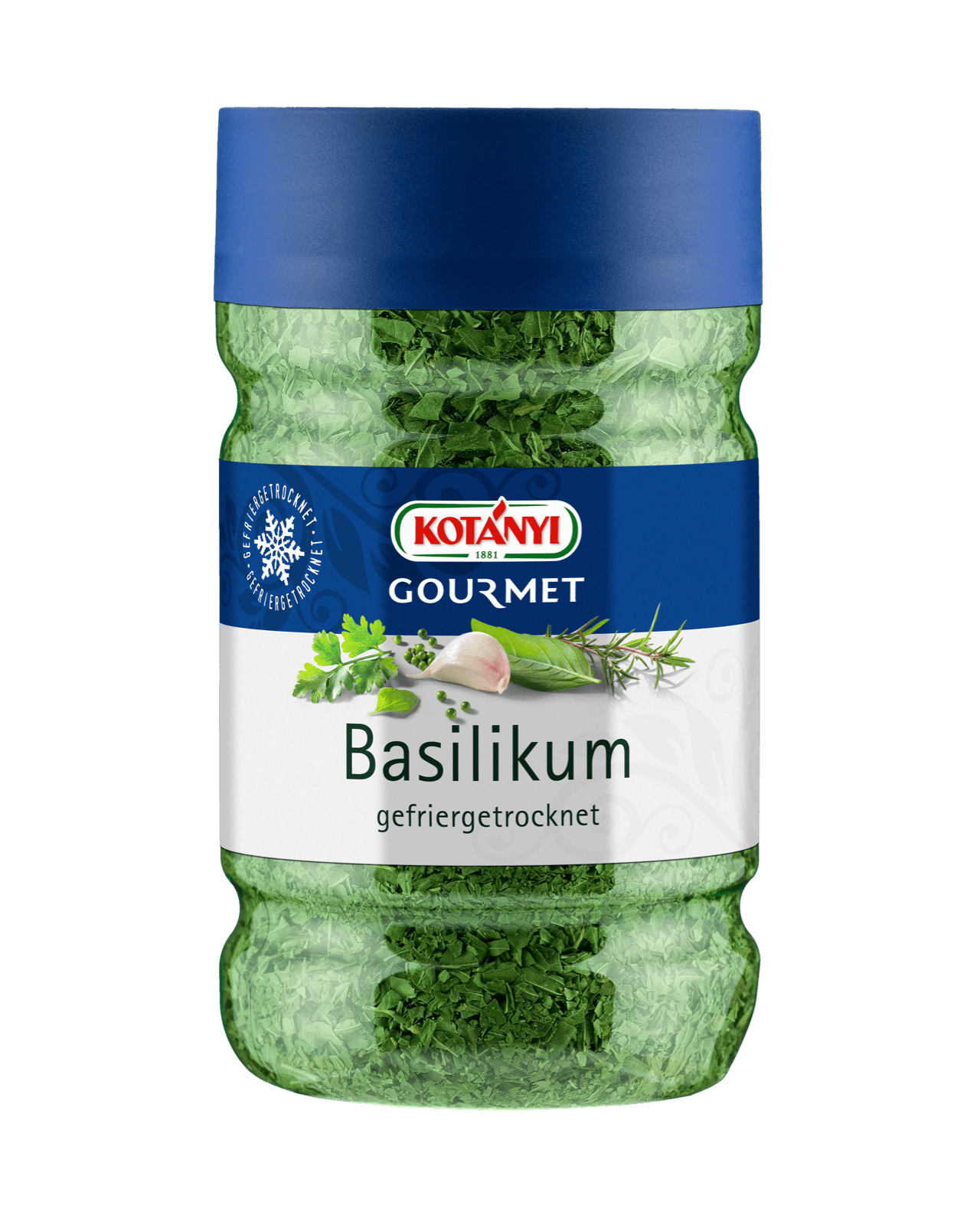 Kotányi Gourmet Basilikum gefriergetrocknet in der 1200ccm Dose